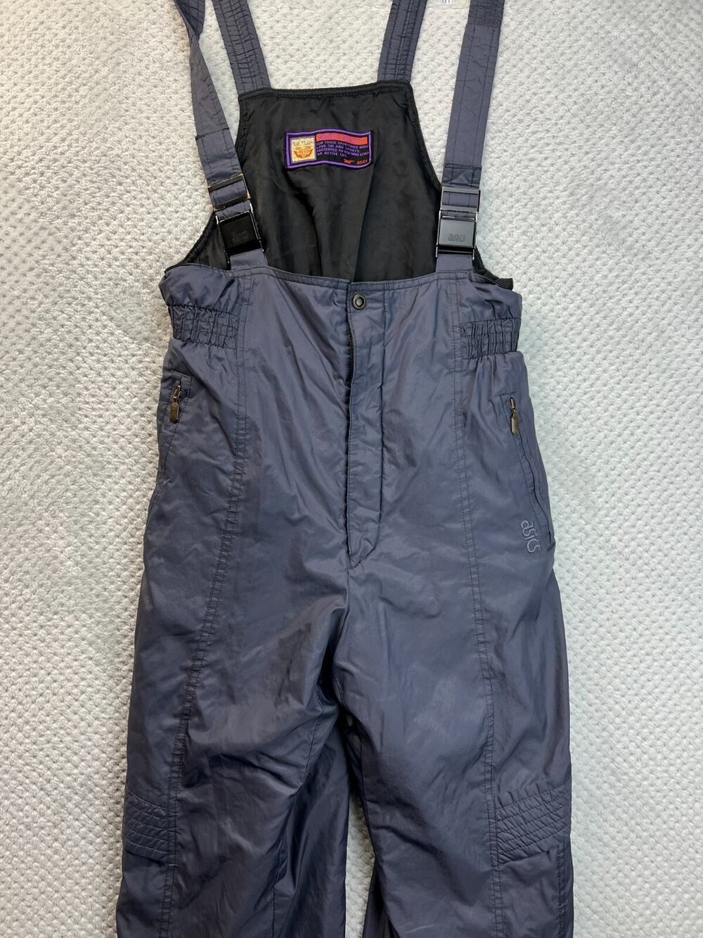 VINTAGE Asics Mens Ski Team Snow Bib Size Large Insulated Gray Overalls retro